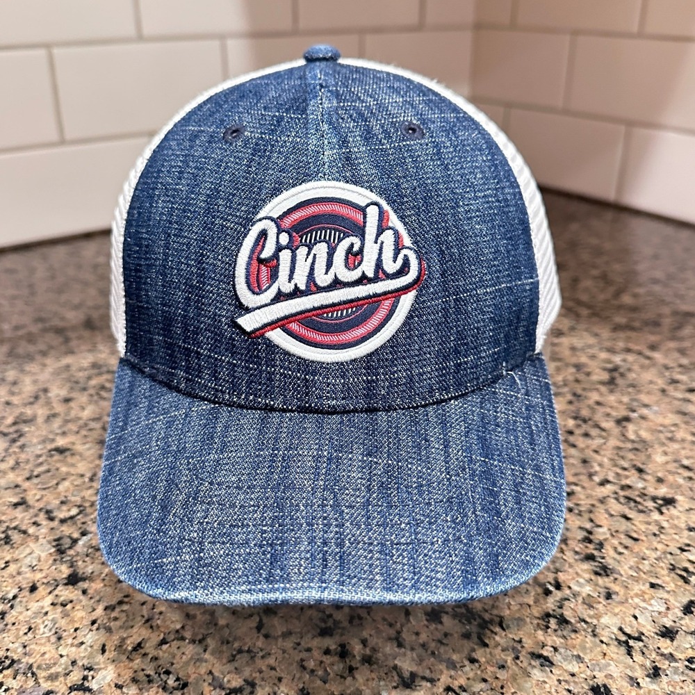 Cinch Denim Pattern Trucker Hat Snapback Blue White